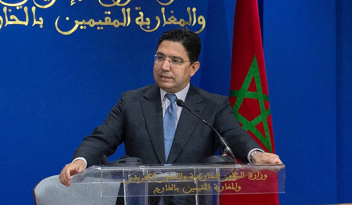 Morocco's Foreign Minister Nasser Bourita and US Deputy Secretary of State Wendy Sherman (L) give a joint press conference following their meeting in Rabat on March 8, 2022. (AFP)