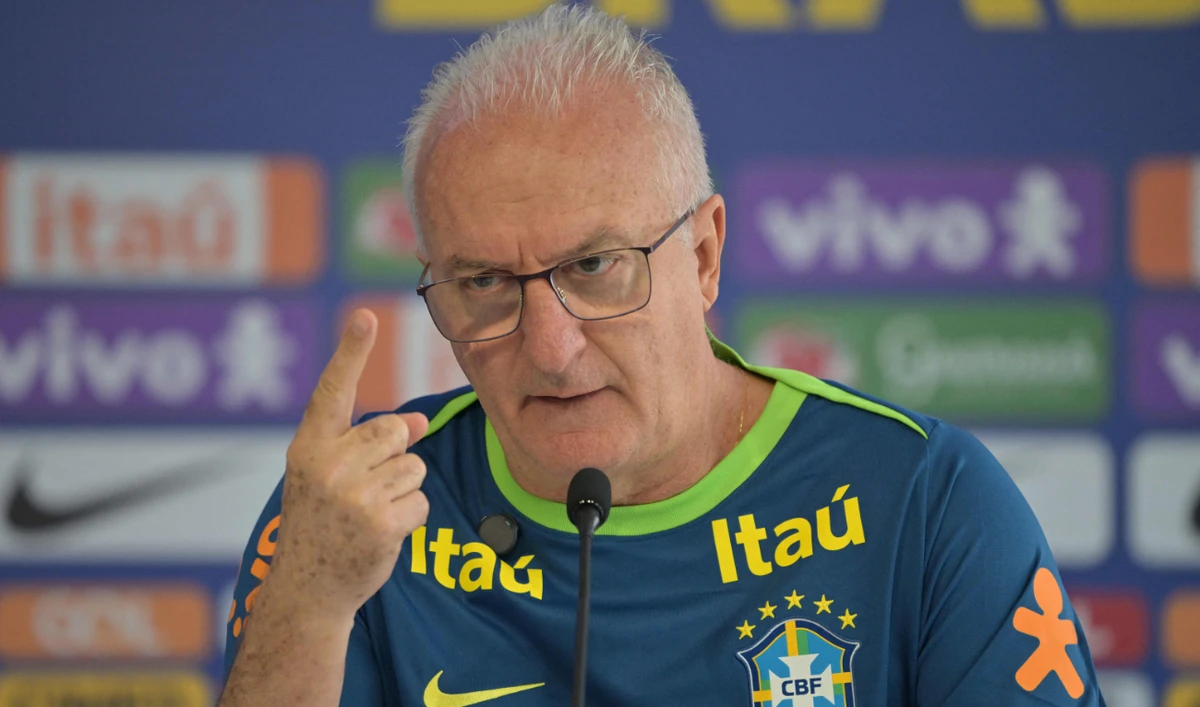 Brazil's coach Dorival Junior during a press conference following a training session of the Brazil national football team, at the Palmeiras team training center in Sao Paulo, on Wednesday, ahead of 2026 World Cup qualifying matches against Chile and Peru. (AFP)
