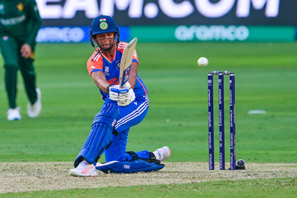 Above, India’s captain Harmanpreet Kaur plays a shot during the ICC Women’s T20 World Cup in the UAE on Oct. 6, 2024. (AFP)