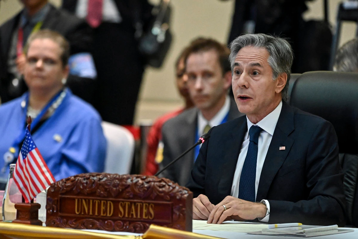 US Secretary of State Antony Blinken speaks during the Association of Southeast Asian Nations Summits in Vientiane, Laos on October 11, 2024. (Pool Photo via AP)