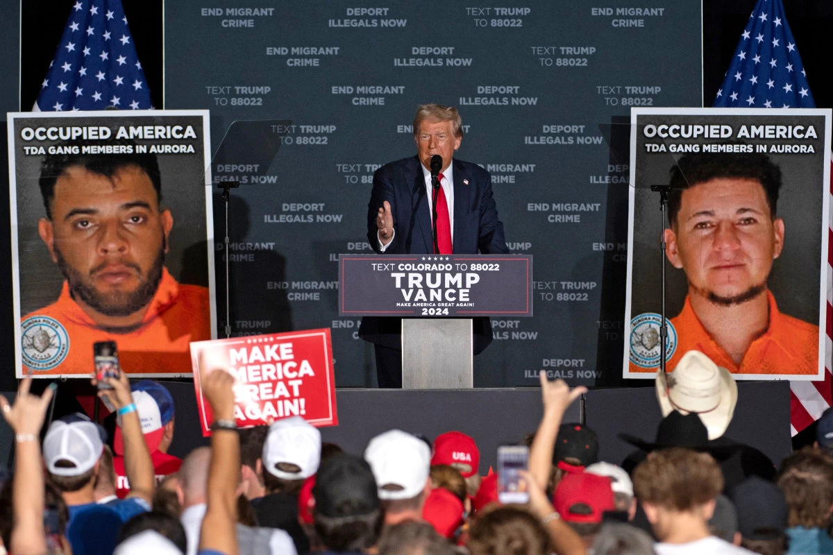 Former US President and Republican presidential candidate Donald Trump speaks during a campaign rally at Gaylord Rockies Resort & Convention Center in Aurora, Colorado, on October 11, 2024. (AFP)