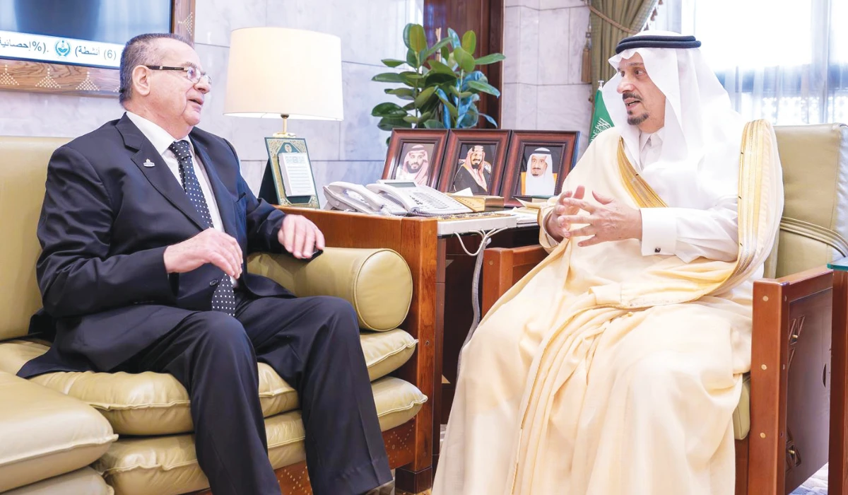 Prince Faisal bin Bandar holds talks with Basem Al-Agha in Riyadh. (Supplied)