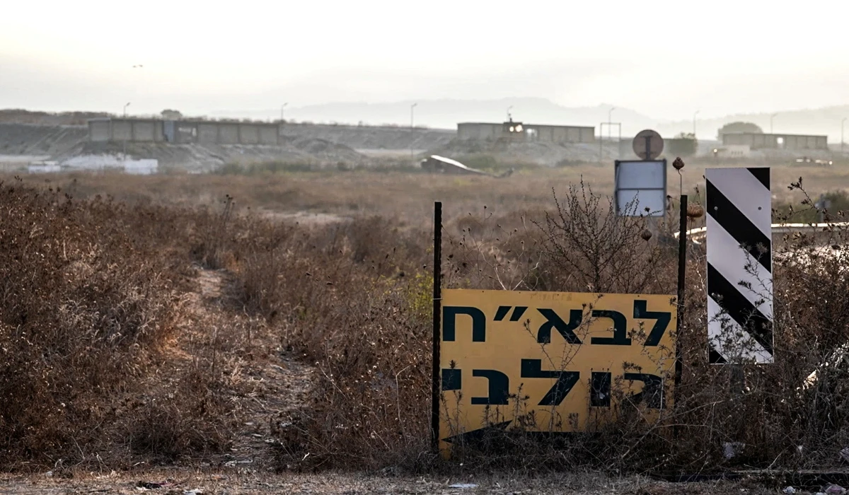 A Hebrew sign shows the direction to a military base, the scene of where a drone from Lebanon attacked Israel, amid cross-border hostilities between Hezbollah and Israel, in Binyamina, Israel, October 14, 2024. Lebanon's Hezbollah claimed responsibility for the attack. (REUTERS)