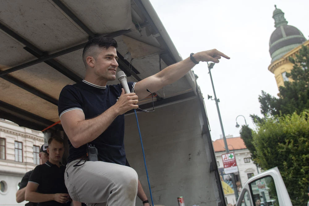 Martin Sellner’s Identitarian Movement espouses the far-right white nationalist Great Replacement conspiracy theory. (AFP)