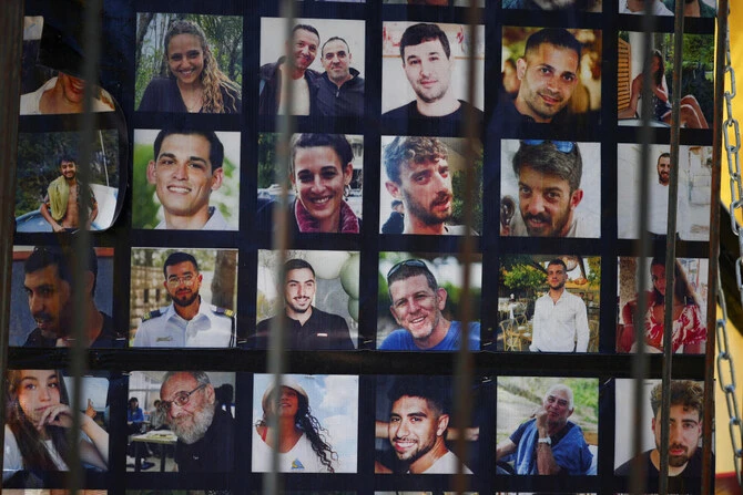 A view of pictures of hostages who were kidnapped during the October 7 attack can be seen in Tel Aviv, Israel, August 28, 2024. (Reuters)