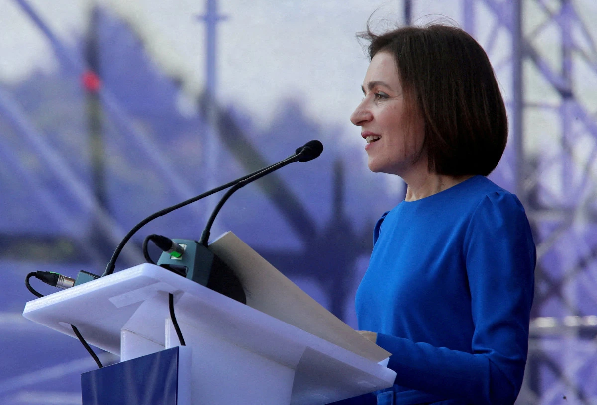 Moldovan President Maia Sandu delivers a speech during a rally to support a European path for the country, in Chisinau, Moldova. (REUTERS/File Photo)