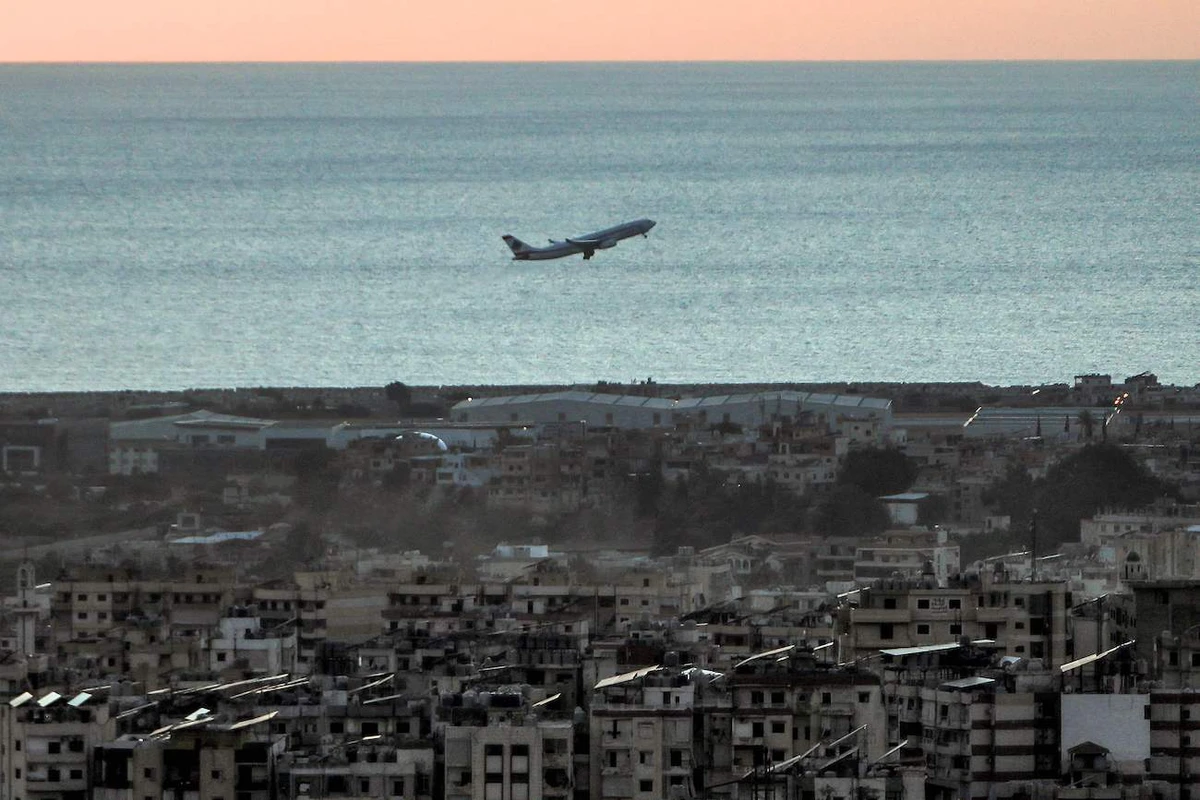 An aircraft of Middle East Airlines, Lebanon’s flag carrier, takes off from Beirut International Airport on October 19, 2024. (AFP)