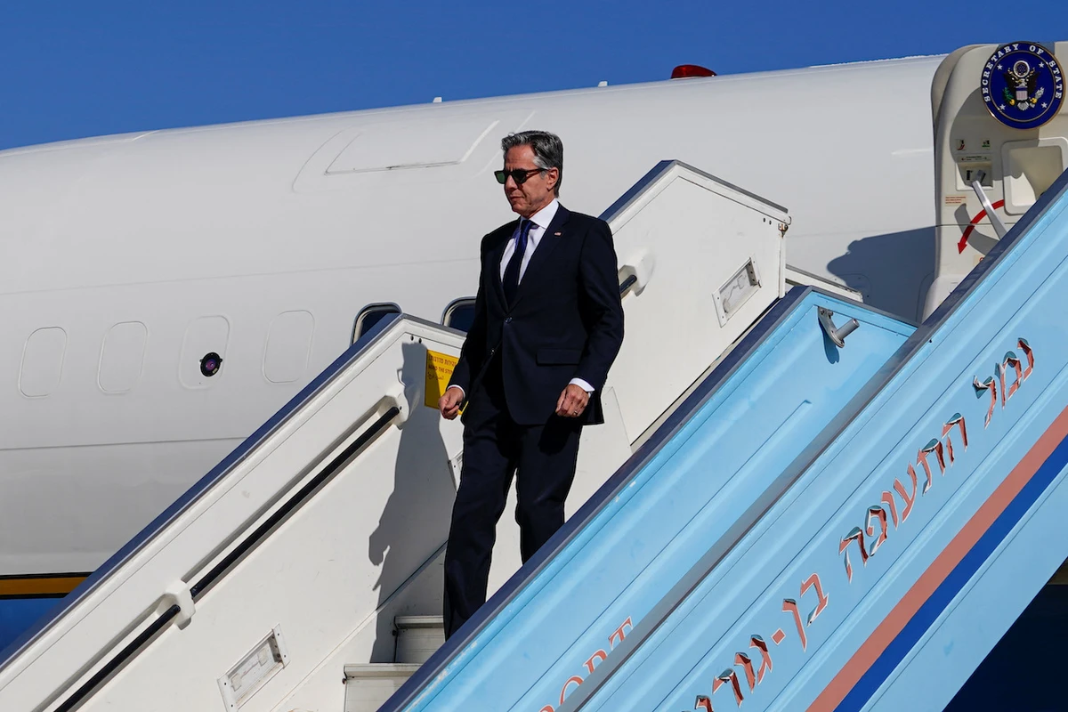 US Secretary of State Antony Blinken disembarks an aircraft as he arrives in Tel Aviv, Israel, October 22, 2024. (Reuters)