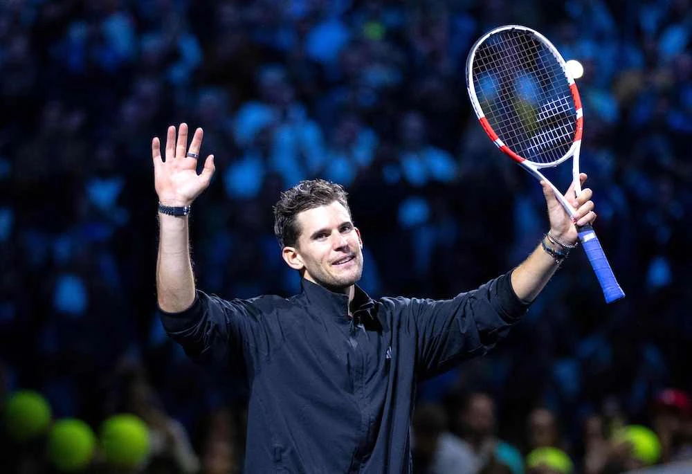 Austria’s Dominic Thiem waves after playing his final match at the Vienna Open at the Stadthalle in Vienna on Oct. 22, 2024. (APA/AFP)