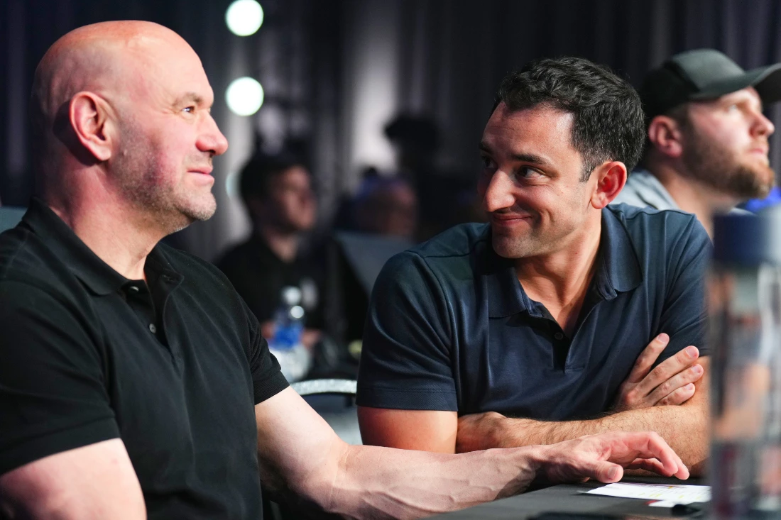 Power Slap President Frank Lamicella (right) with UFC boss Dana White. (Supplied)