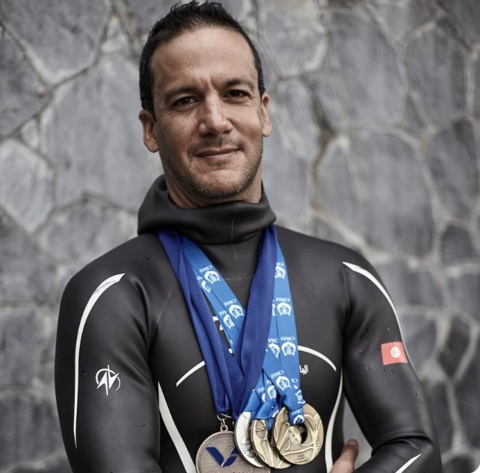 Tunisian freediver Walid Boudhiaf, the Arab world’s only international champion in the sport and a one-time world record holder at 150 meters, is eyeing new achievements and hopes to expand the sport in his home country, where “thousands practice it without even realizing.” (X/@WalidBoudhiaf)