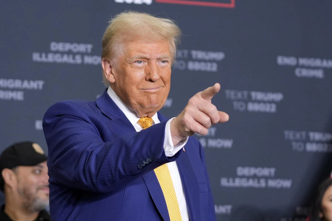 Republican presidential nominee former President Donald Trump arrives to speak at a news conference at Austin-Bergstrom International Airport, on Oct. 25, 2024, in Austin, Texas. (AP)