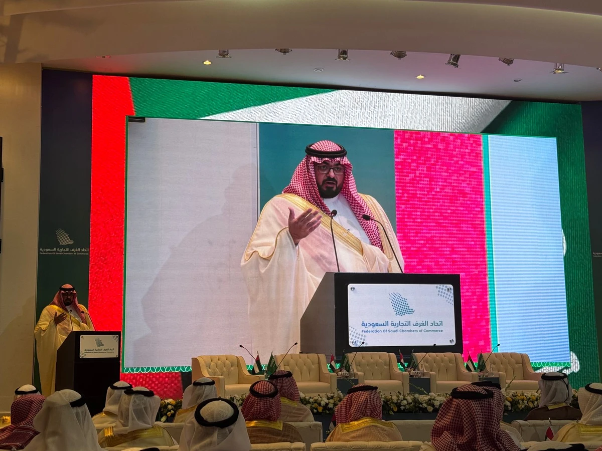 Saudi Minister of Economy and Planning Faisal Al-Ibrahim speaks at the third Saudi-Emirati Economic Forum held in Riyadh. AN photo