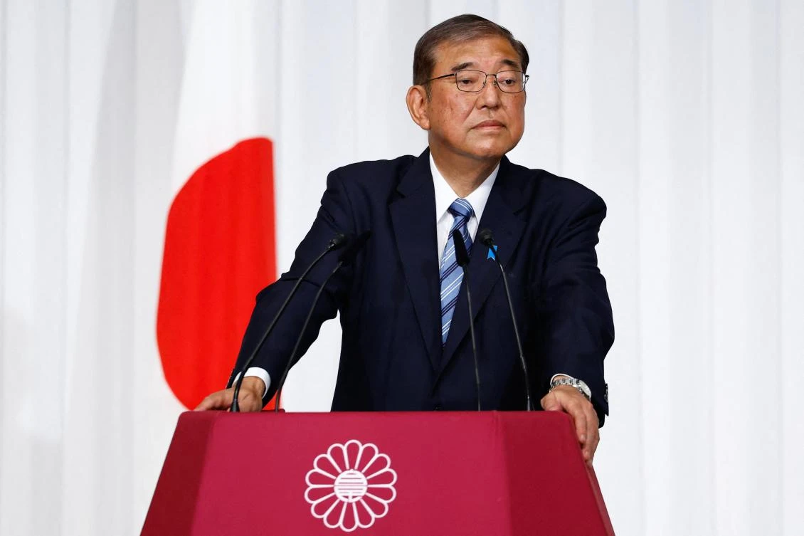 Shigeru Ishiba, Japan's Prime Minister and leader of the ruling Liberal Democratic Party (LDP), reacts during a press conference at the party's headquarters in Tokyo on October 28, 2024. (AFP)