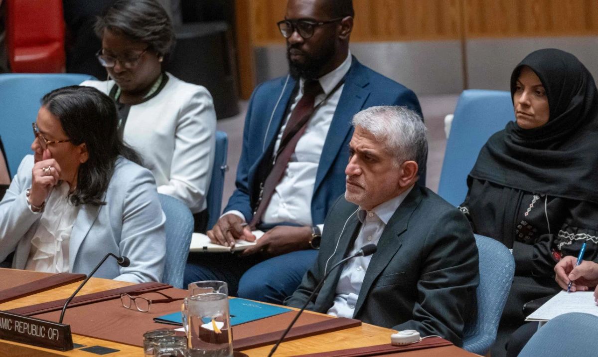 Permanent Representative of Iran to the United Nations, Amir Saeid Iravani, attends a meeting at the United Nations Security Council on October 28, 2024 in New York City. The meeting comes following Israel's retaliatory attack on Iran. (AFP)
