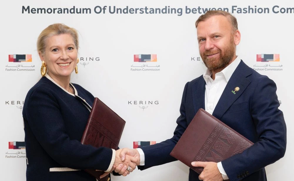 The signing ceremony in Riyadh was attended by Saudi Fashion Commission CEO Burak Cakmak and Kering’s Chief Sustainability and Institutional Affairs Officer Marie-Claire Daveu. (X: @FashionMOC)
