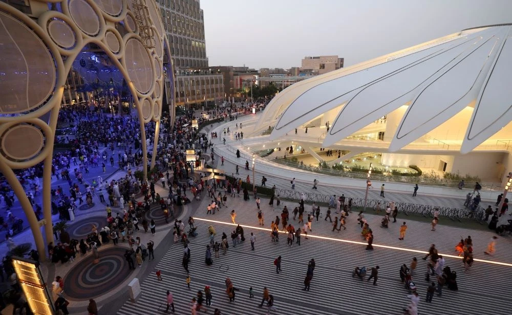 People visit Expo 2020 in the Gulf emirate of Dubai on March 25, 2022. (AFP)