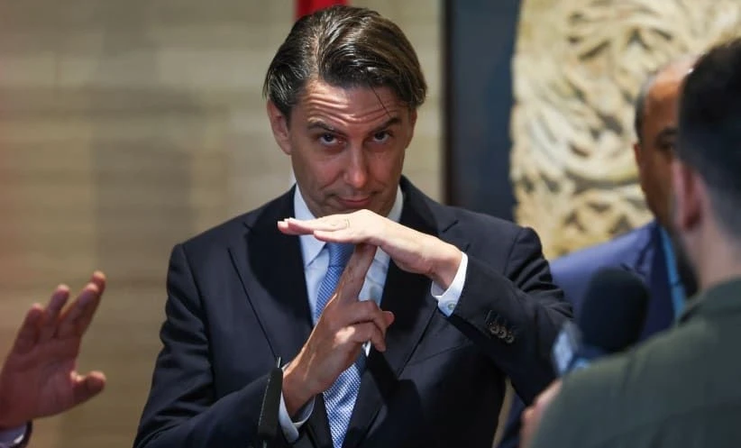 Amos Hochstein addresses the press after meeting with Nabih Berri, Beirut, Lebanon, Aug. 14, 2024. (Reuters)