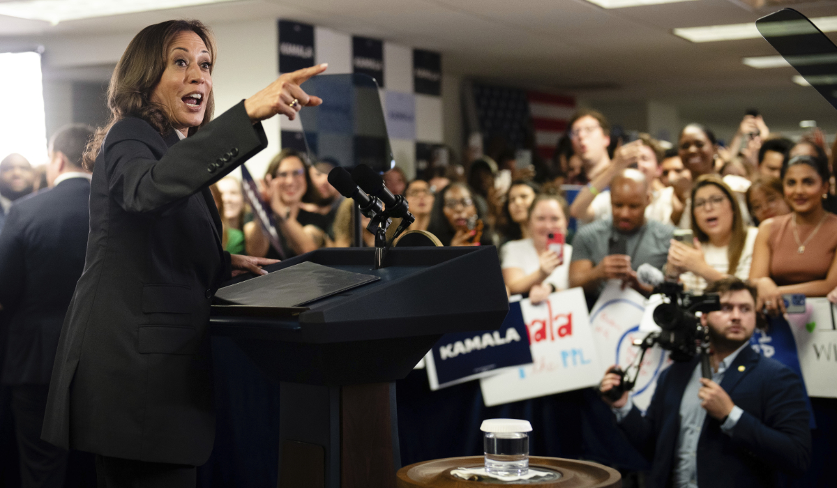 Vice President Kamala Harris speaks at her campaign headquarters in Wilmington, Del., Monday, July 22, 2024. (AP)