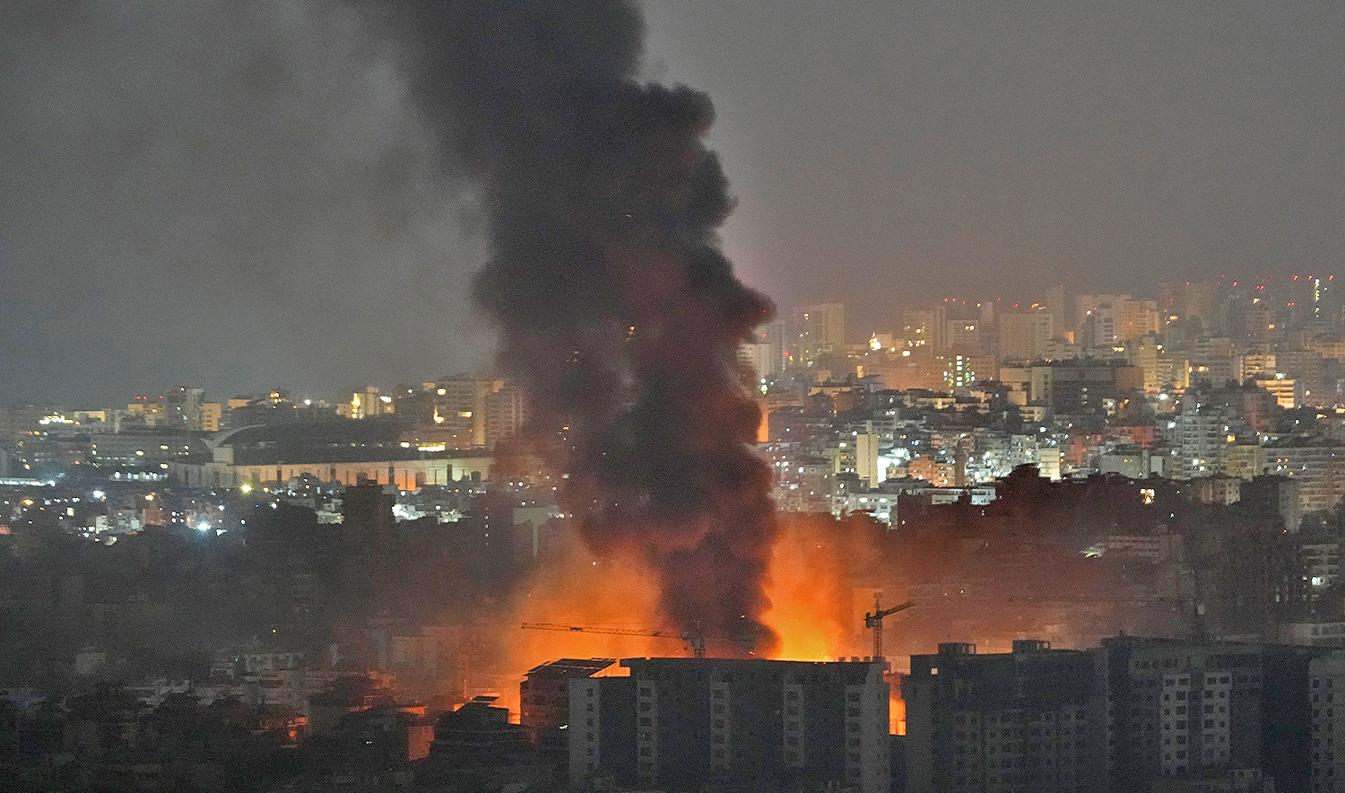 Flame and smoke rise from Israeli airstrikes on Dahiyeh, in the southern suburb of Beirut, Lebanon, on November 1, 2024. (AP)