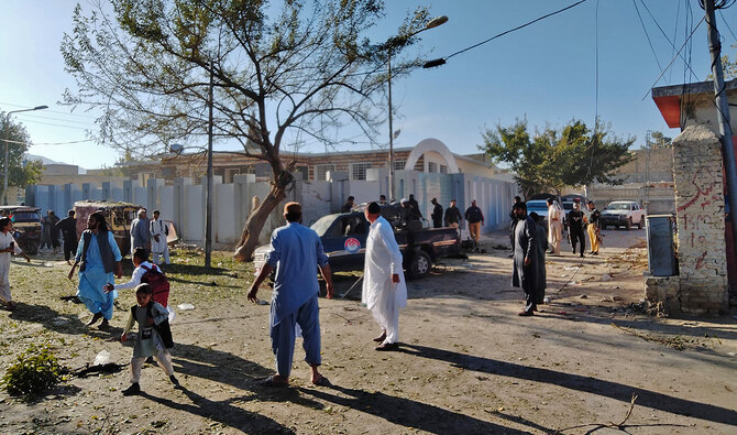 Police gather at the site of a bomb attack in Pakistan's southwestern Mastung district on November 1, 2024. (Mastung Police)