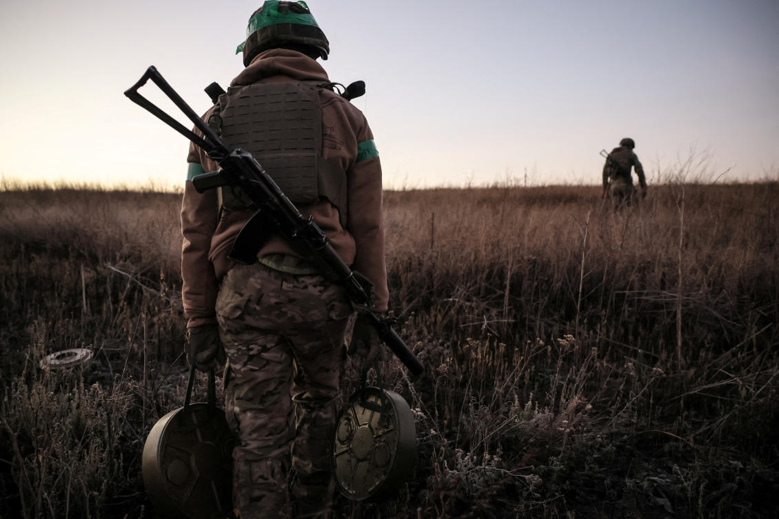 Sappers of the 24th mechanized brigade named after King Danylo prepare to install anti-tank landmines, amid Russia's attack on Ukraine, on the outskirts of the town of Chasiv Yar in the Donetsk region, Ukraine October 30, 2024. (Reuters/ Ukraine (Handout))