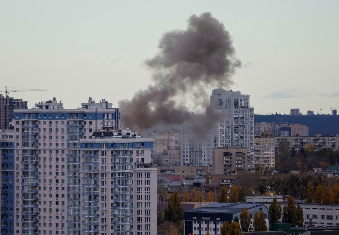 Smoke rises in the sky over the city after a Russian drone strike, amid Russia’s attack on Ukraine, in Kyiv, Ukraine November 2, 2024. (REUTERS)