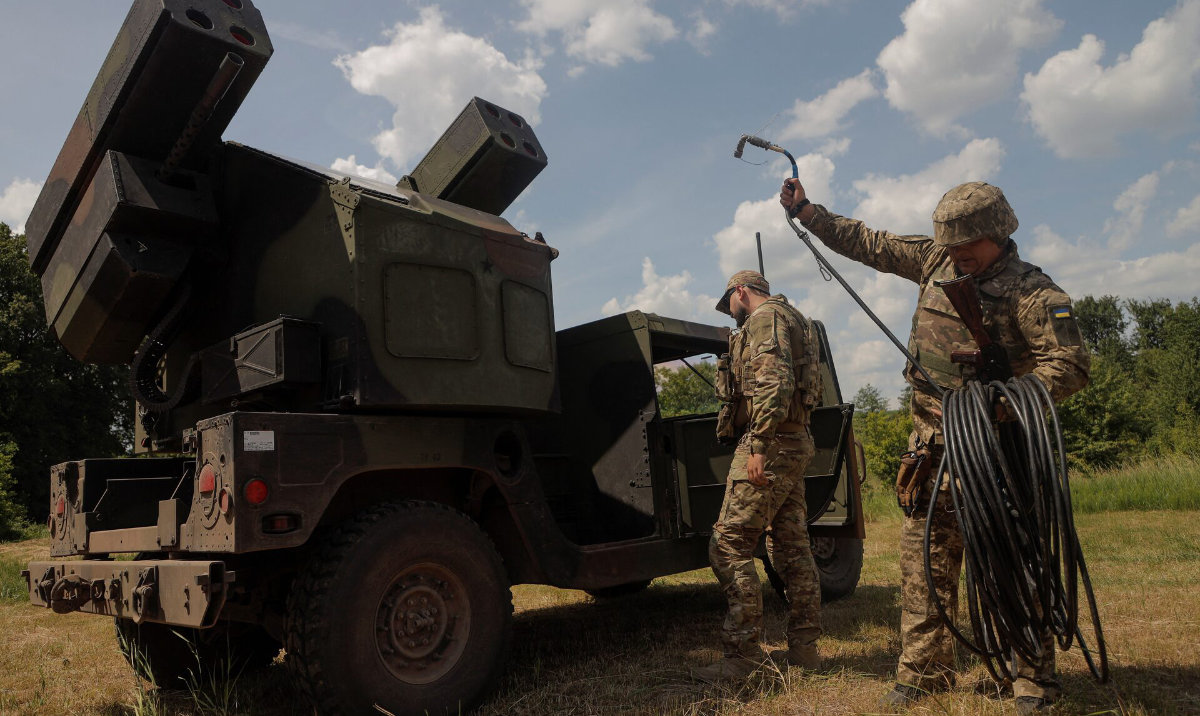 Ukrainian servicemen prepare an AN/TWQ-1 Avenger mobile air defense missile system for work during their combat shift, amid Russia's attack on Ukraine, outside of Kyiv, Ukraine. (Reuters/File)