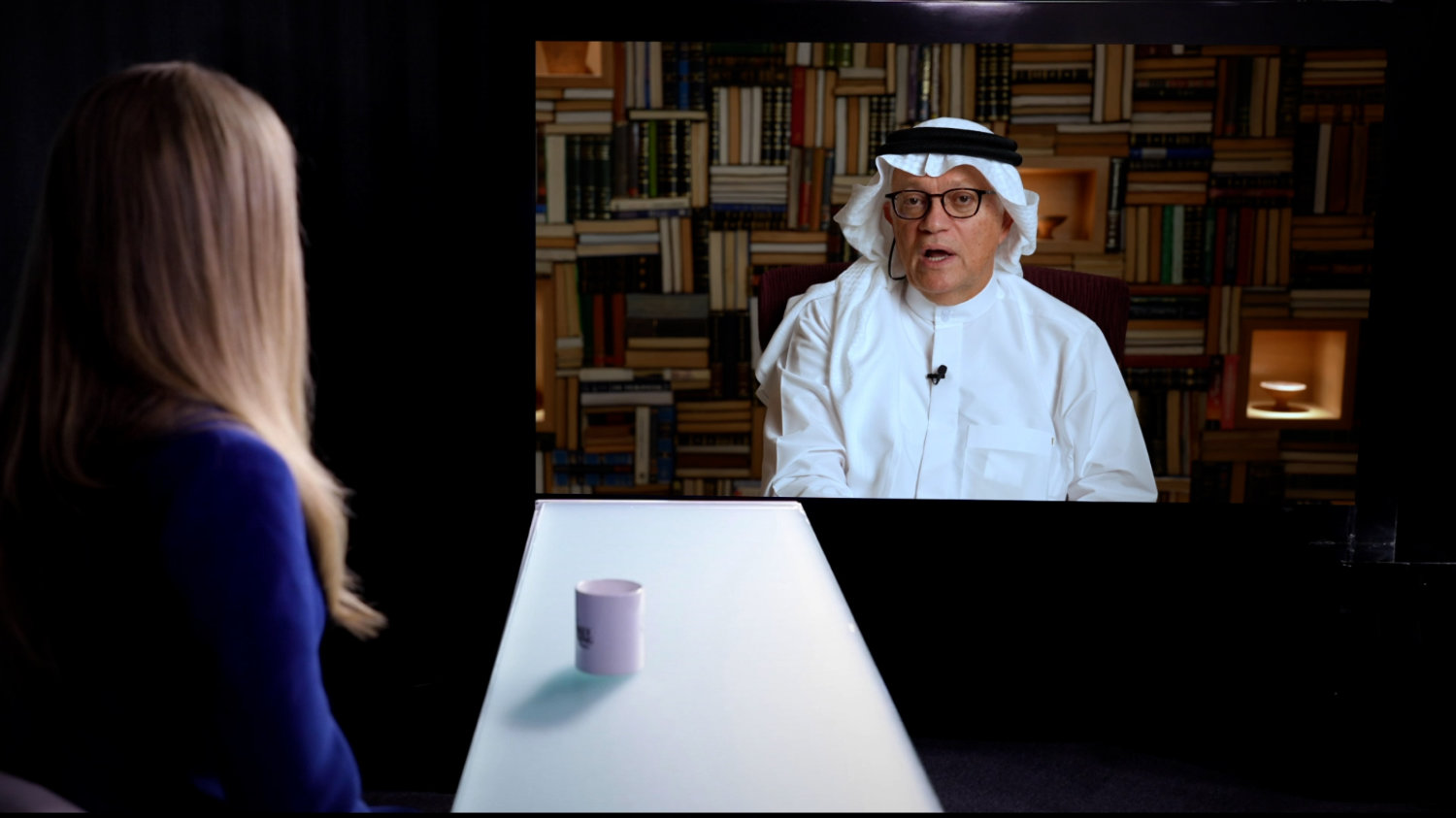 Ali Shihabi, an author and commentator on the politics and economics of Saudi Arabia, speaks with Frankly Speaking host Katie Jensen. (AN photo by Abdulrahman bin Shalhoub)