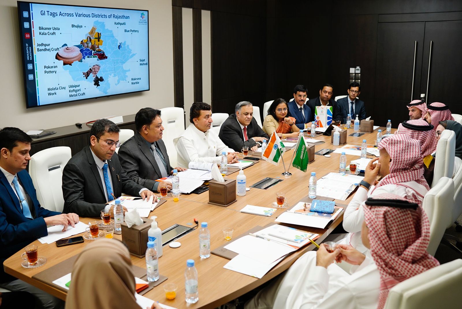 Rajasthan’s Minister of State for Industry and Commerce, K. K. Vishnoi leads a delegation in a meeting with the Saudi Assistant Minister of Investment, Ibrahim Yousef Al-Mubarak, on Nov. 4, 2024. (Indian Embassy in Saudi Arabia)