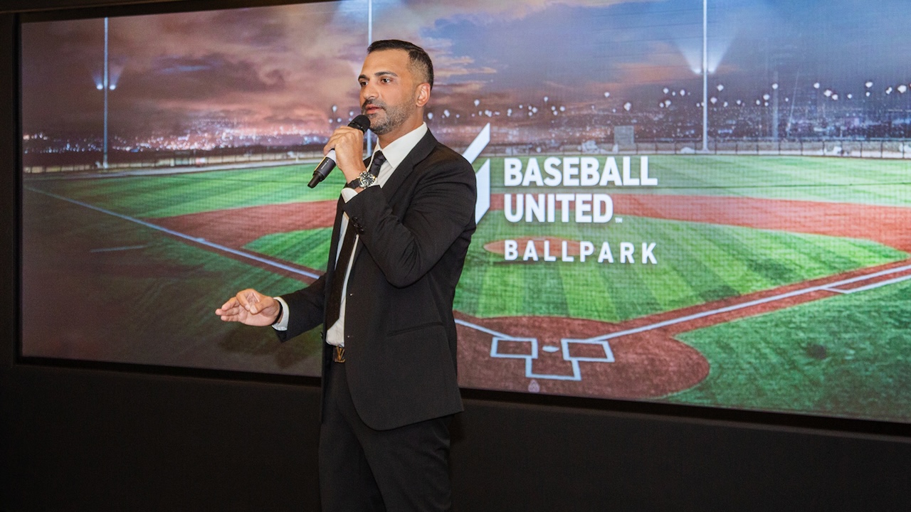 Baseball United Chairman and CEO Kash Shaikh speaking at the Dubai Sports Council. (Supplied)