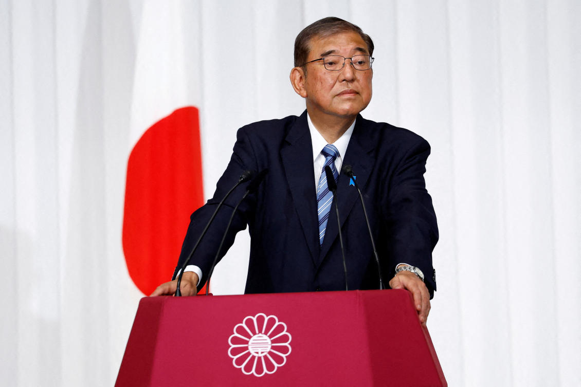 Japanese Prime Minister and leader of the ruling Liberal Democratic Party (LDP) Shigeru Ishiba looks on as he speaks during a press conference a day after Japan's lower house election, at the party's headquarters in Tokyo, Japan. (File/Reuters)