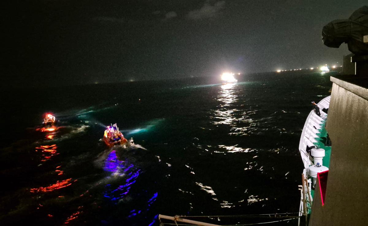 South Korean Coast Guard boats searching for missing persons after a fishing boat capsized and sank off the coast of Jeju island on Nov. 8, 2024. (Jeju Coast Guard/AFP)