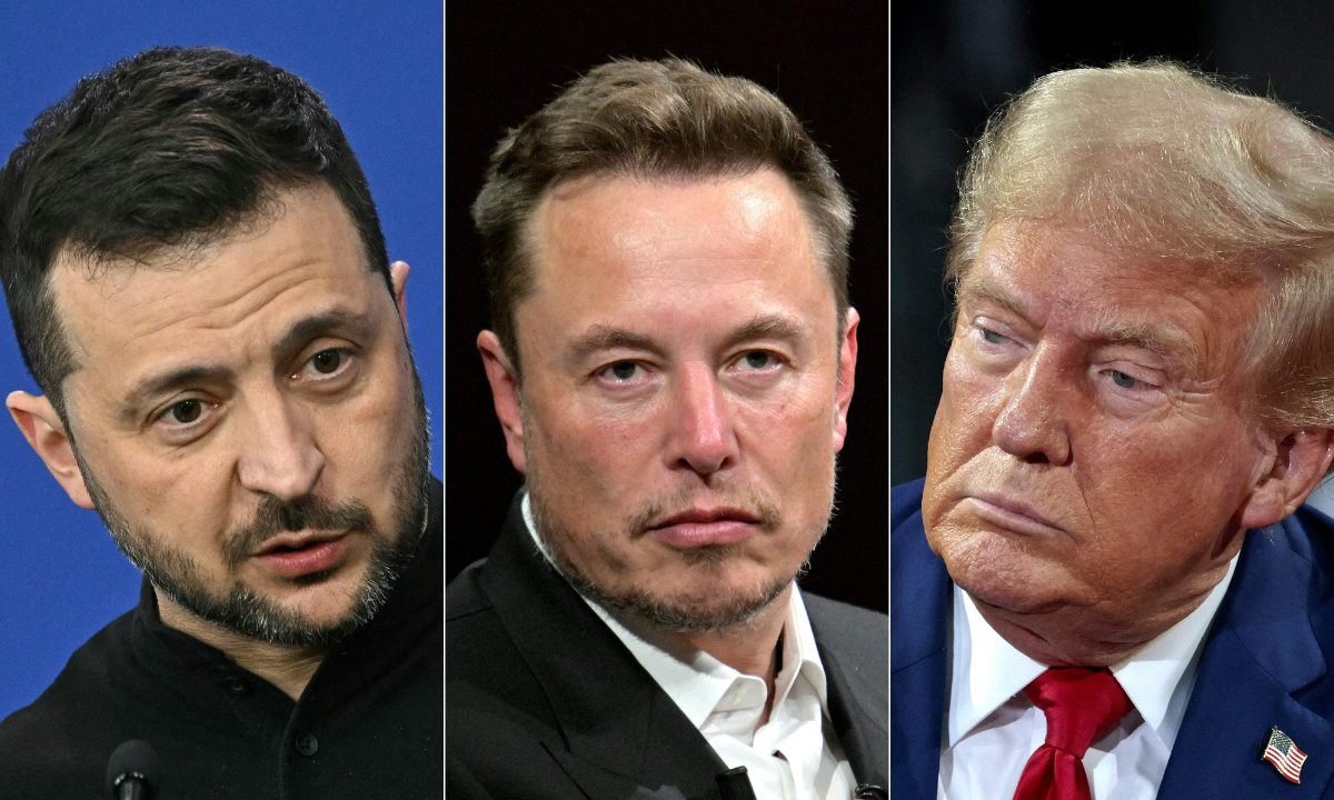 Combo image showing (from left) Ukraine's President Volodymyr Zelensky, Tesla CEO Elon Musk and Donald Trump. (AFP)