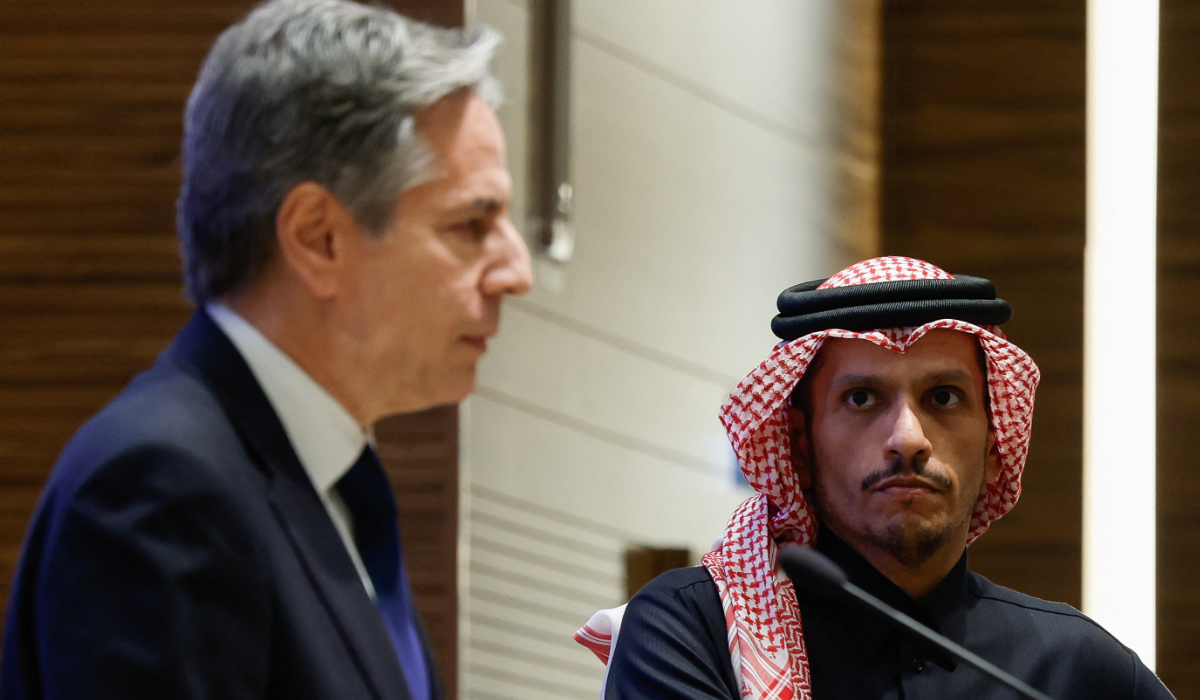 US Secretary of State Antony Blinken and Qatar's Prime Minister and Foreign Minister Sheikh Mohammed bin Abdulrahman Al Thani attend a press conference, during Blinken's week-long trip aimed at calming tensions across the Middle East, in Doha, Qatar, January 7, 2024. (REUTERS)