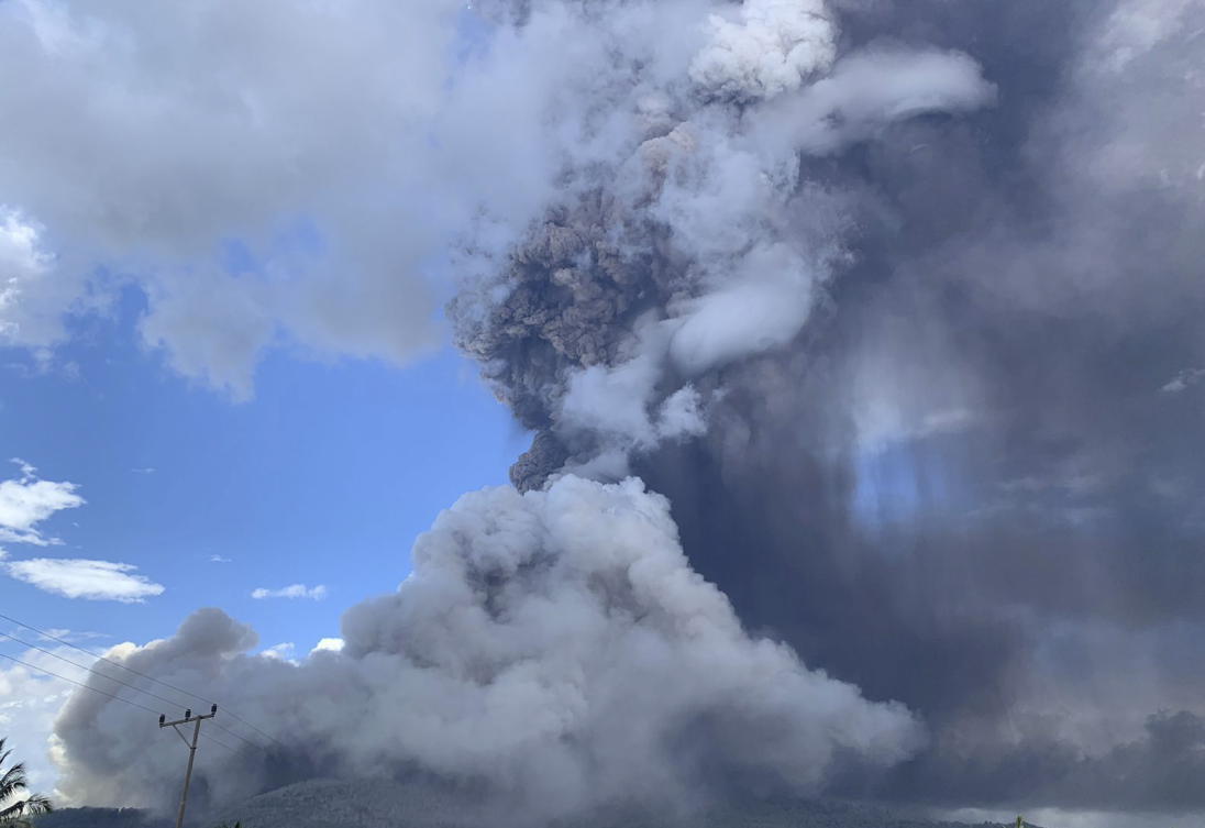 A handout photo made available by the Vulcanology and Geological Disaster Mitigation Center (PVMBG) of the Indonesian Ministry of Energy and Mineral Resources, shows the Lewotobi Laki-Laki volcano spewing volcanic materials during an eruption in East Flores, East Nusa Tenggara province, Indonesia, 07 November 2024.
