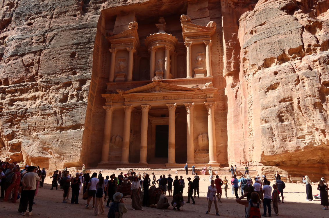 Above, tourists gather at the treasury site in the ancient city of Petra. Hotel occupancy rates in Petra have fallen on average to as low as 10 percent, estimates Abdullah Hasanat, president of the Petra Hotels Association. (Reuters)
