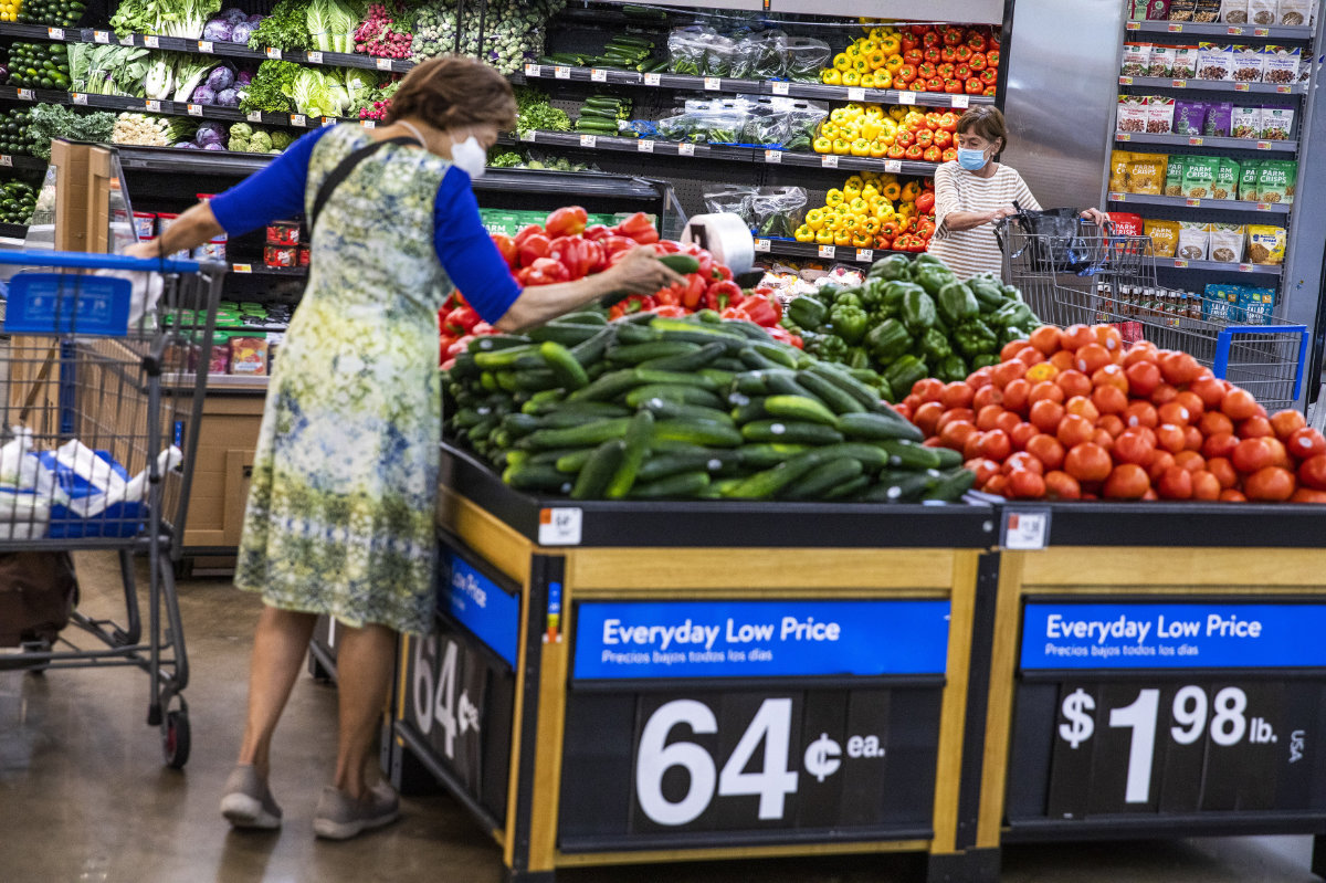People buy groceries at a Walmart Superstore in Secaucus, New Jersey, on July 11, 2024. (AP/File)