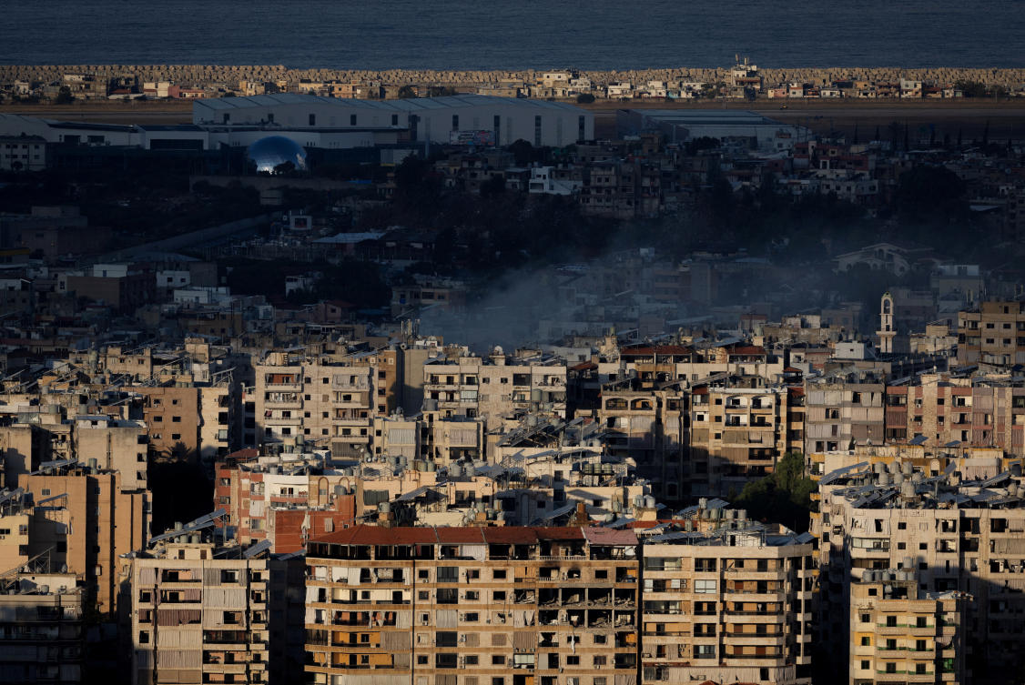 Damaged residential buildings are pictured in Beirut's southern suburbs, amid the ongoing hostilities between Hezbollah and Israeli forces, as seen from Baabda, Lebanon, November 11, 2024. (Reuters)