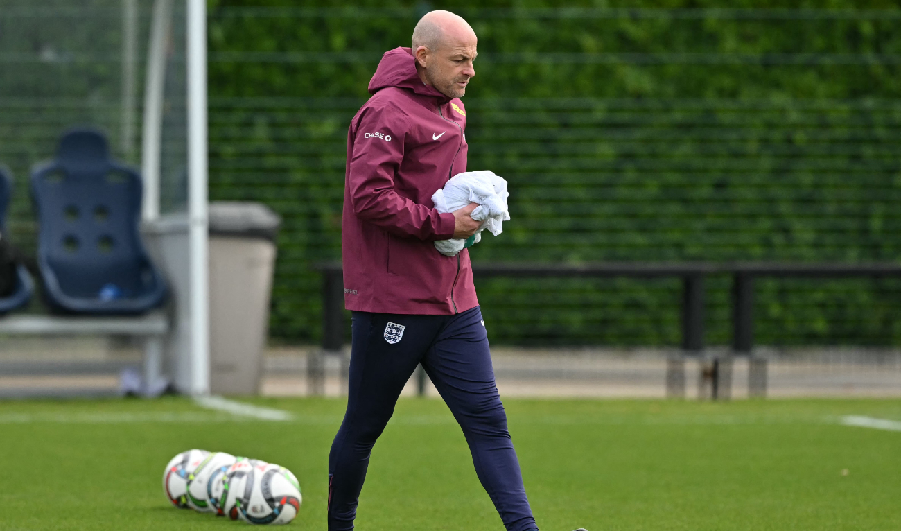 England's interim manager Lee Carsley attends a training session at Tottenham's training ground, in Enfield, north of London on October 12, 2024. (AFP/File)