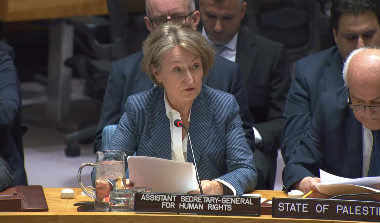 Ilze Brands Kehris, UN assistant secretary-general for human rights, speaks during a meeting of the Security Council to discuss the growing risk of famine in Gaza. (X/@UN_News_Centre)
