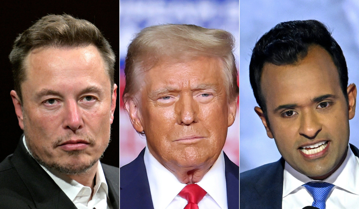 SpaceX, Twitter and electric car maker Tesla CEO Elon Musk (L), former US President and Republican presidential candidate Donald Trump (C) and US entrepreneur and former Republican presidential hopeful Vivek Ramaswamy (R). (AFP file photo)