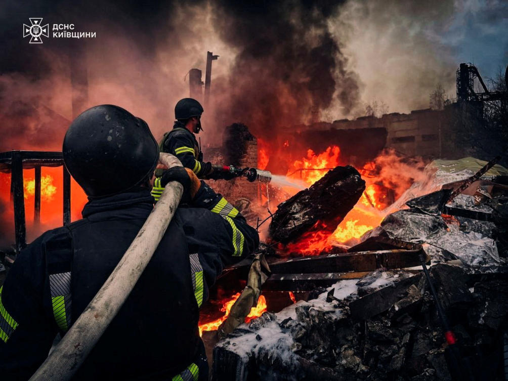 Firefighters work at the site where an industrial area was hit by a Russian missile strike in Kyiv region on Nov. 13, 2024. (Reuters)