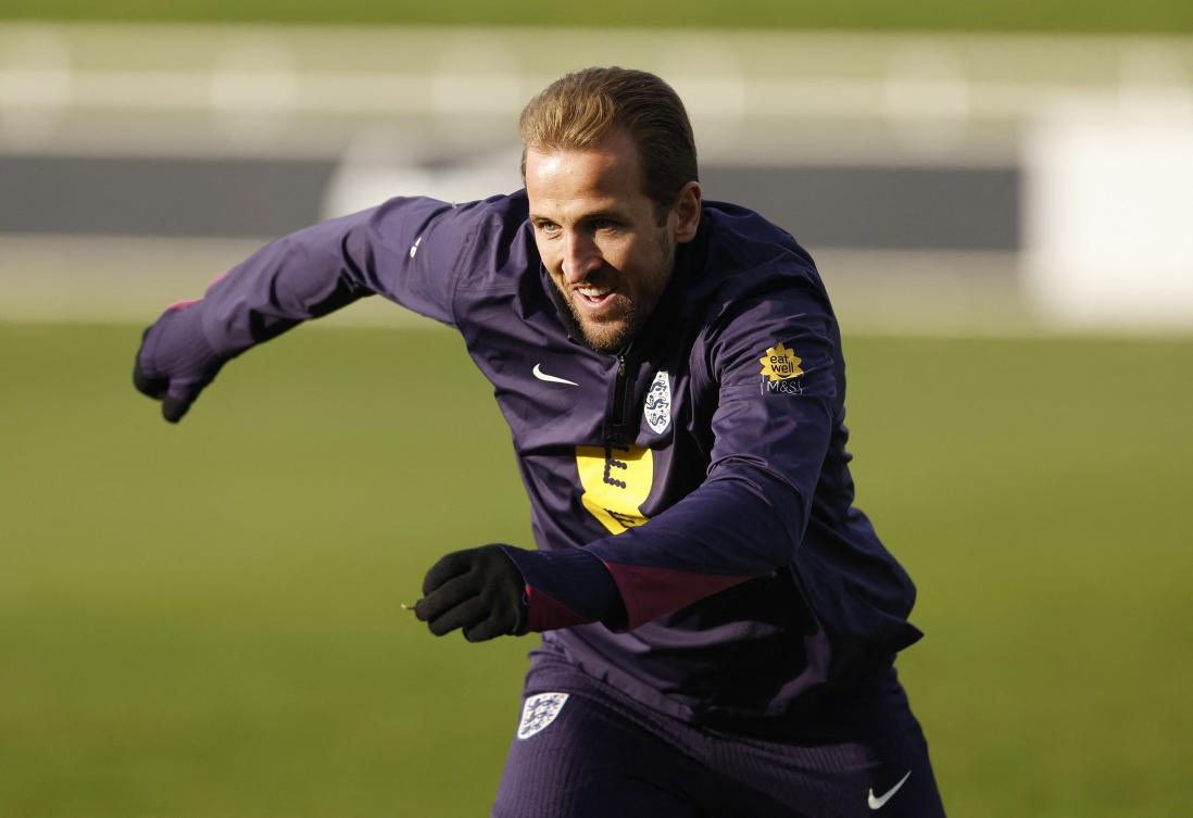 England’s Harry Kane during training at St. George’s Park, Burton upon Trent, Britain on Nov. 13, 2024. (Reuters)