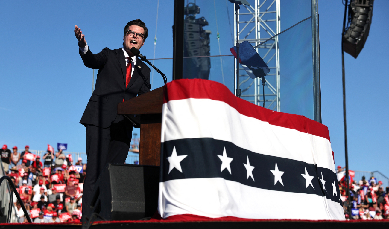 US Rep. Matt Gaetz speaks at a campaign rally on October 12, 2024 in Coachella, California. (AFP/File)