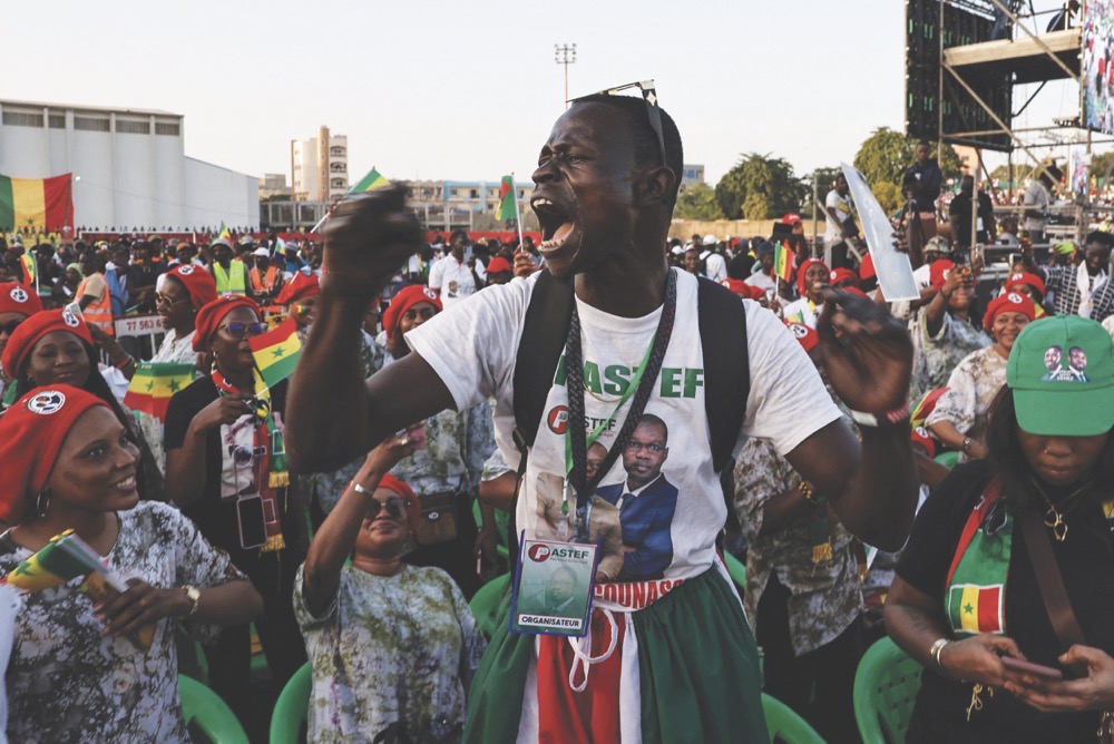 Supporters of Senegal's Prime Minister Ousmane Sonko attend a campaign rally. (Reuters)