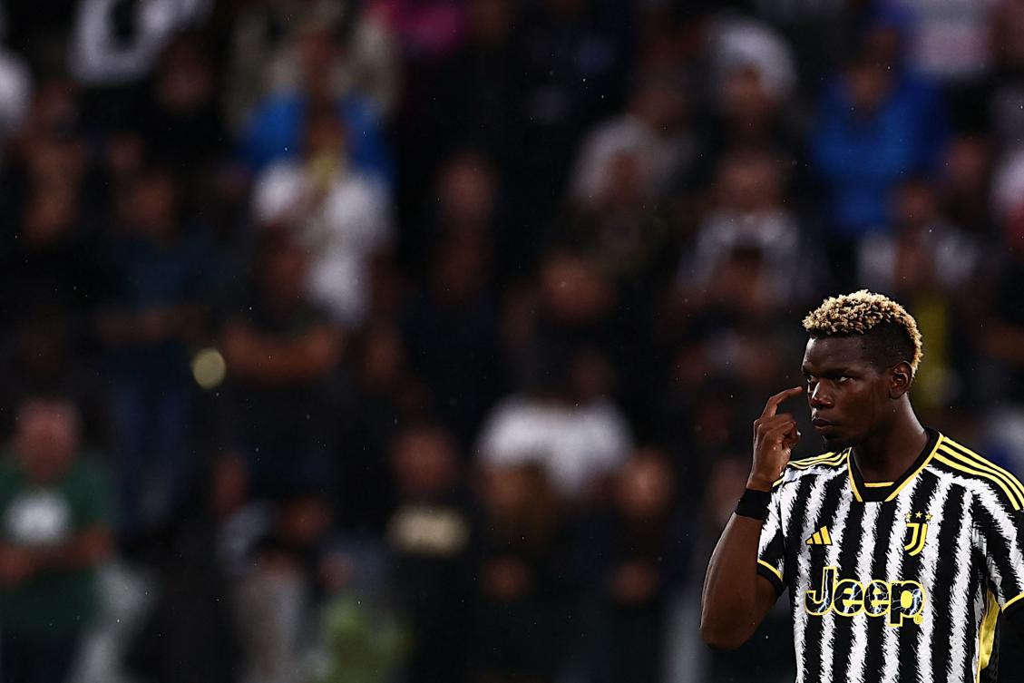 Juventus French midfielder Paul Pogba gestures during their Italian Serie A match against Bologna on Aug. 27, 2023 at the “Allianz Stadium” in Turin. (AFP/File)