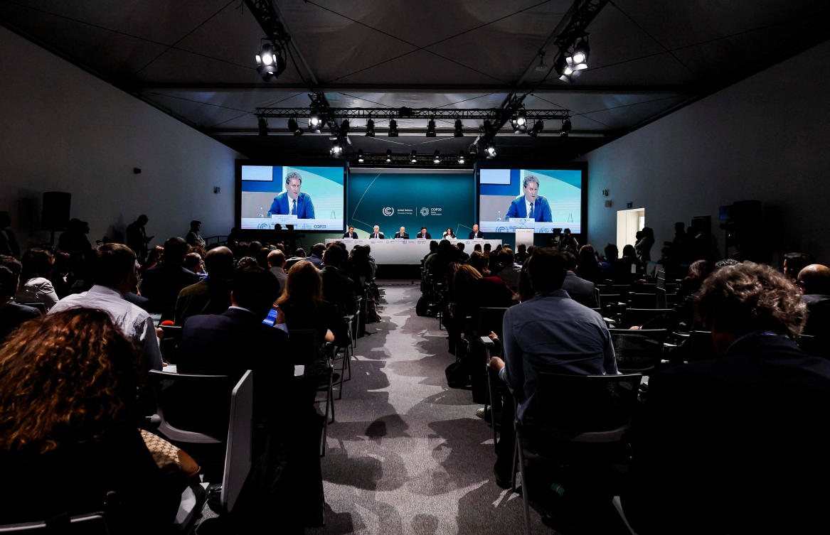 A general view of the COP Presidency press conference during the United Nations Climate Change Conference (COP29), in Baku, Azerbaijan. (Reuters)