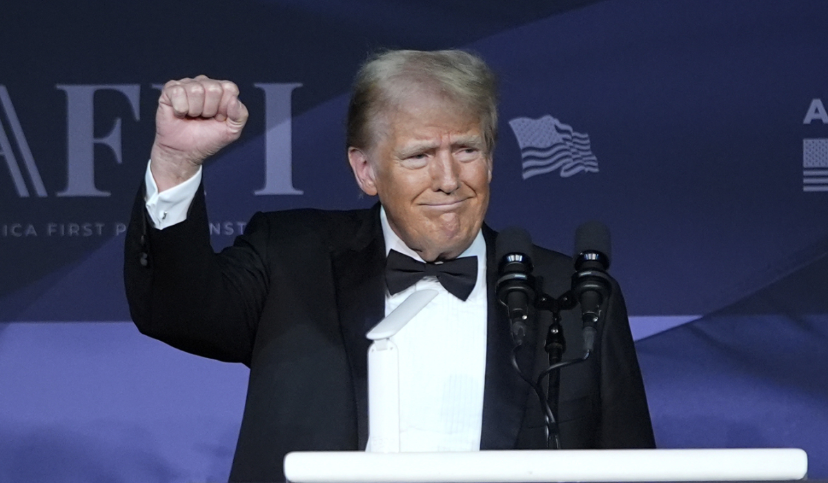 President-elect Donald Trump gestures after speaking during an America First Policy Institute gala at his Mar-a-Lago estate, Thursday, Nov. 14, 2024, in Palm Beach, Fla. (AP)