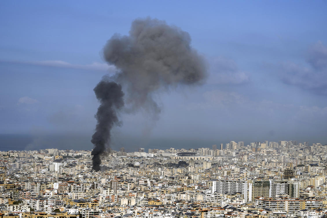 Smoke rises after an Israeli airstrike on Dahiyeh, in the southern suburb of Beirut, Lebanon, Saturday, Nov. 16, 2024. (AP)